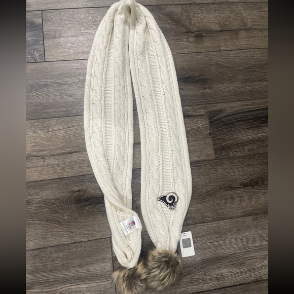 NFL Accessories - NFL Cream Cable Knit Scarf with Fur Pom Poms